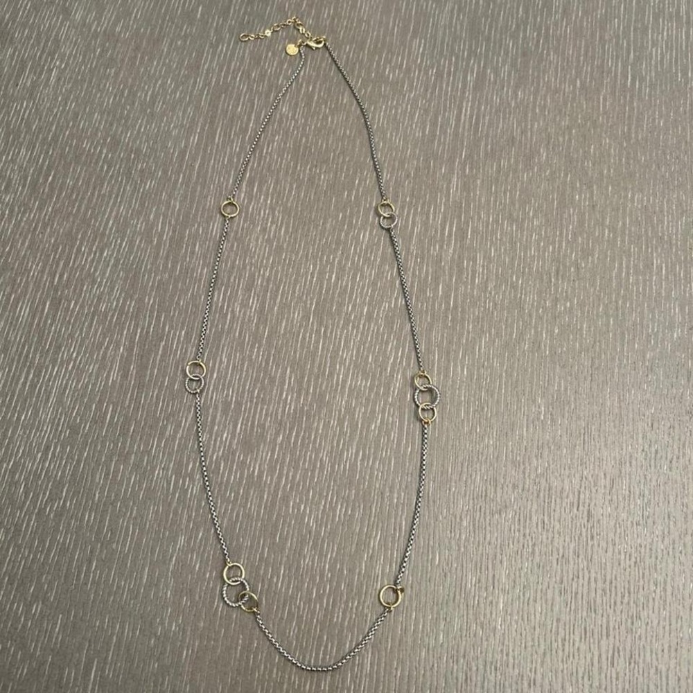 Talbots oxidized chain with small gold-filled and silver hoops necklace‎ 16"
